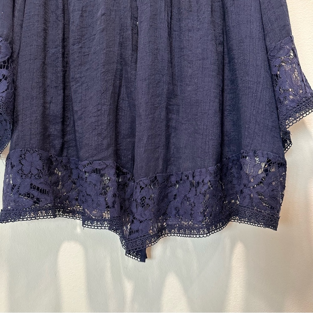 Zac & Rachel Navy Lace Trim Sheer Lightweight Chic 3/4 Sleeve Top Womens Size 1X - Picture 2 of 8